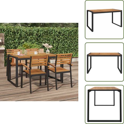 The Living Store Table de jardin et pieds en forme de U 140x80x75 cm bois acacia - Table de patio (1/5)