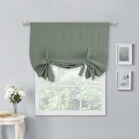 Rideau de cantonnière réglable à Nouer pour fenêtre de Cuisine et Salon avec Passe-Tringle filtrant la lumière, 1 Panneau, Vert grisâtre, 101,6 cm de Large x 137,2 cm de Long (1/5)