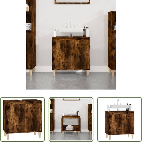 vidaXL Bois d'ingénierie - Meuble d'évier chêne fumé 58x33x60 cm bois d'ingénierie (1/5)