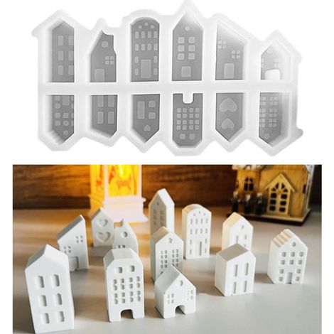 12 pièces Moule à savon en silicone, formes de maisons miniatures, moules de coulée polyvalents pour plâtre, résine et cire (1/5)