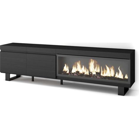 Mueble TV Igualeja-01 de 208x57x35 cm con chimenea eléctrica XXL, diseño industrial, color negro (1/4)