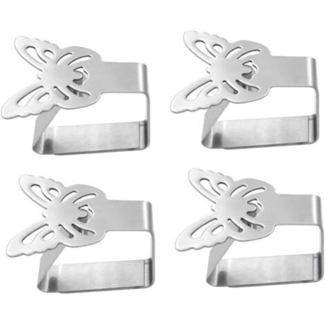 Lot de 4 pinces à nappe en acier inoxydable pinces à nappe pinces à nappe couvertures de support de nappe (papillon) (1/4)