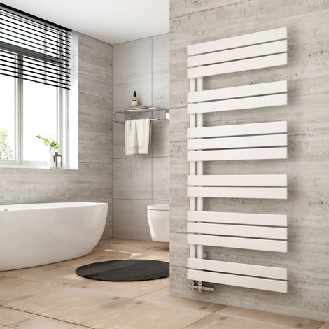 Heilmetz Handtuchheizkörper Warmwasser Badheizkörper Weiß 140 x 60 cm 798W Flach Design Seitenanschluss
