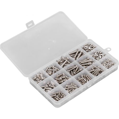 Lot de 360 pièces vis et écrous en acier inoxydable, rondelles plates et ressort, anti-desserrage, tailles multiples, boulons et écrous (1/5)