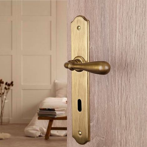 Ouvre&Déco – Lot de 2 poignées de porte DURANCE en laiton patiné – Entraxe 195 mm – Garniture complète sur plaque – Endurance 200 000 cycles (1/5)