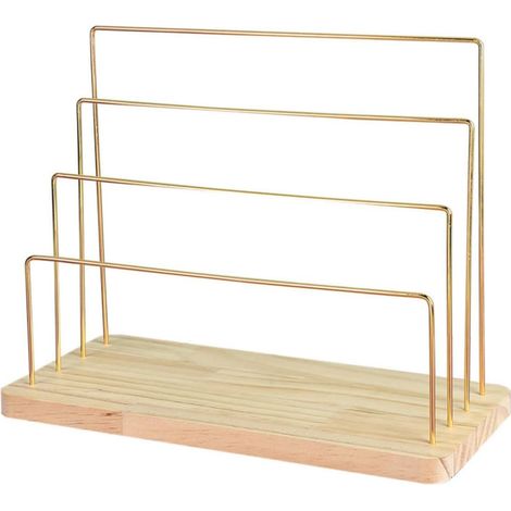 Soporte de madera para exhibir pendientes, soporte de metal dorado (1/5)