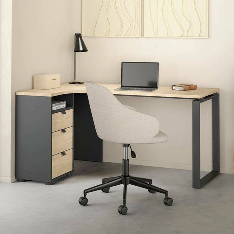 Dmora - Escritorio Noemie, Escritorio multiusos, Mesa de oficina para PC, El plan de trabajo, 150x100 h76 cm, Roble y Gris (1/5)