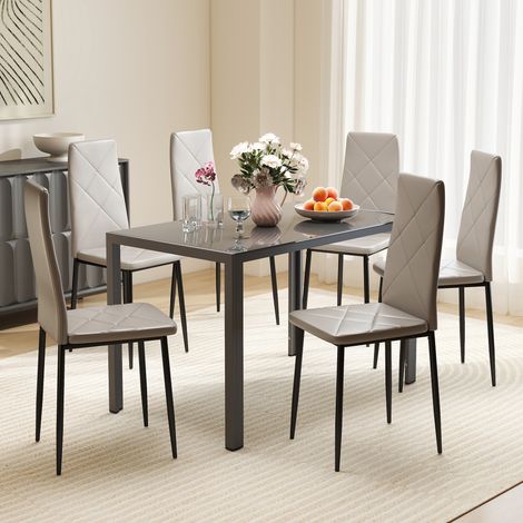 Juego de 6 sillas de comedor de piel sintética, sillas de cocina de respaldo alto con costuras en forma de diamante y patas de acero, sillas modernas para cocina, dormitorio, oficina y sala de estar, 