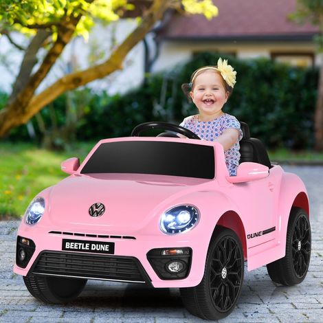 Voiture électrique enfant rose réplique Volkswagen Beetle avec télécommande 2,4G, musique et lumières pour jardin, parc et cour (1/5)