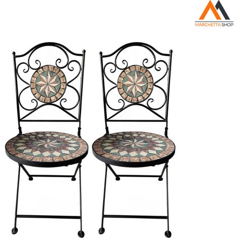 COPPIA SEDIE DECORO MOSAICO 'MORGANA' cm 38 x h.90