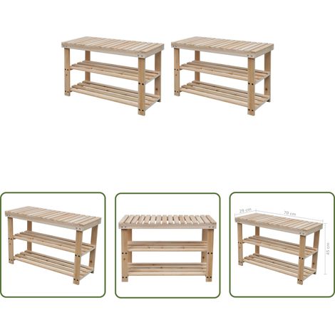 The Living Store Étagère à chaussures 2 en 1 avec dessus banc 2 pcs Bois massif - Étagère À Chaussures - Meuble Entrée - Rangement Chaussures - Organiseur Chaussures - Étagère Bois (1/4)