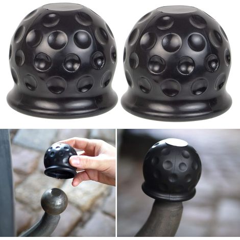 Coprisfera per gancio traino, set da 2, per ganci traino con testa sferica fino a Ø 50 mm Coprisfera in gomma, Coprisfera per gancio traino contro abrasioni e sporco, nero, Coprisfera per gancio train (1/5)