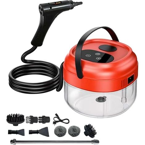 Nettoyeur Vapeur Portatif, 1800W Steam Cleaner pour La Maison 1700ML Réservoir d'eau pour Fenêtres Cuisine Sol 105℃/221℉- Rouge (1/4)