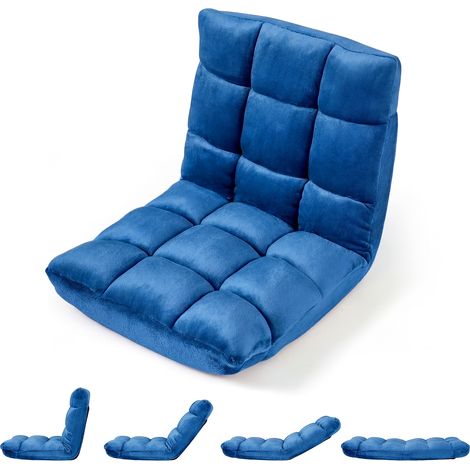 Fauteuil de Sol Pliable en Flanelle, Canapé Paresseux Tatami Convertible Dossier Réglable 14 Positions, Bleu Marine, 66,5 x 53 x 53 cm (1/5)