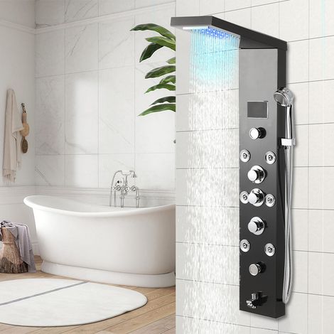 TolleTour Pannello doccia idromassaggio nero con LED e doccetta
