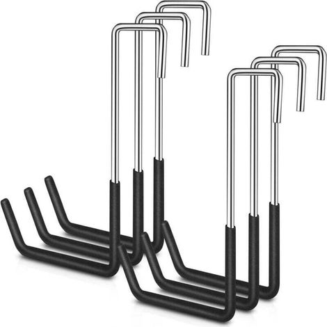 Six heavy-duty beam hooks, large vinyl coated S hooks, suitable for hanging ladders, bicycles and storing garage equipment. Black. (1/4)