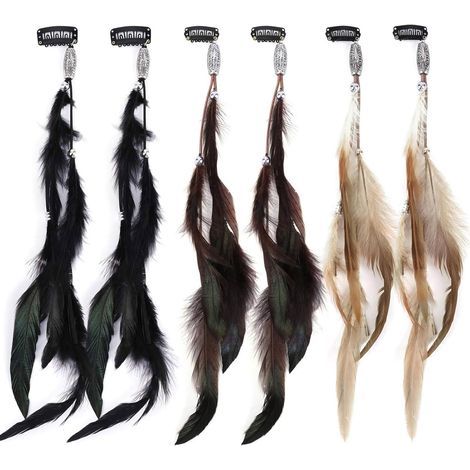 Conjunto de 6 pinzas para el cabello con plumas para mujer - Estilo bohemio - Para disfraces de carnaval, cosplay y decoración del cabello (1/5)