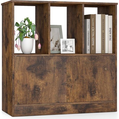 COSTWAY Bibliothèque 3 Cubes, Étagère sur 2 Niveaux, 2 Placards Bas, 3 Compartiments Ouverts, Présentoir Moderne, Meuble de Rangement en Bois pour Salon, Bureau, 30 x 70 x 70 cm (Marron Rustique) (1/5)
