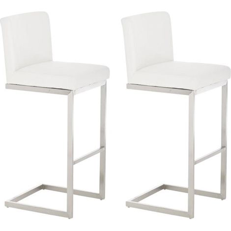 Set di 2 sgabelli da bar dal design moderno, supporto in acciaio inox, seduta in PVC bianco 100004385