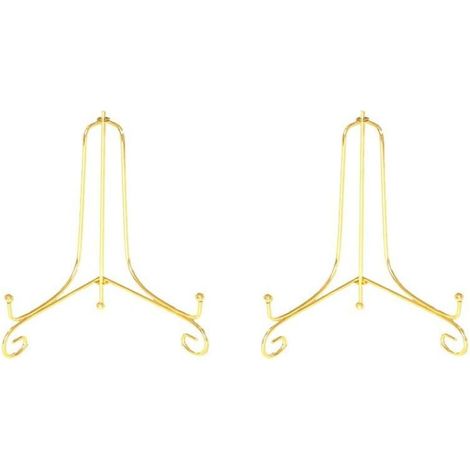 D'une hauteur de 10 cm (4 pouces), cet ensemble comprend deux plateaux en métal plaqué or de style chevalet, adaptés à l'exposition de photographies, de cadres, de recettes, d'assiettes décoratives, (1/5)