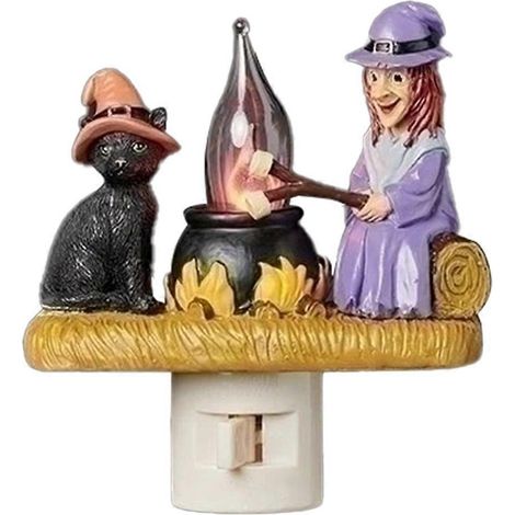 Veilleuse scintillante Chat et Sorcière Feu de Camp Prise UE-- (1/5)