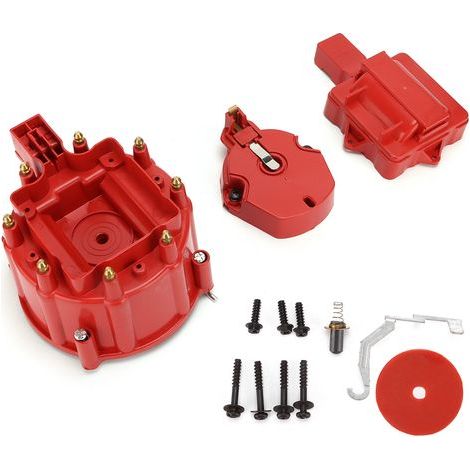 Tapa de distribuidor con bobina de rotor rojo de repuesto para motores Chevy V8 265 283 307 327 350 383 396 400 402 427 454 472 502. (1/5)