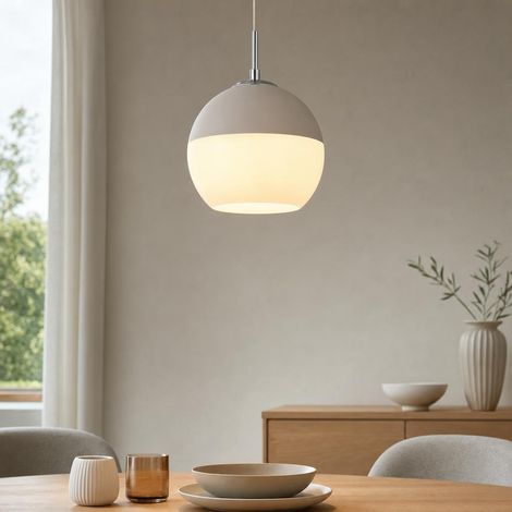 Suspension, applique, plafonnier, métal, blanc, verre, couleur sable, H 120 cm (1/5)