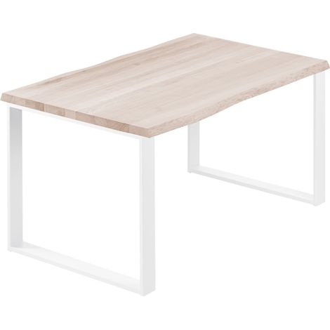 LAMO Manufaktur Esstisch Küchentisch, mit Baumkante 120x80x76 cm (AxBxH), Modern, Roh / Weiss, LEB-01-A-001-9016M