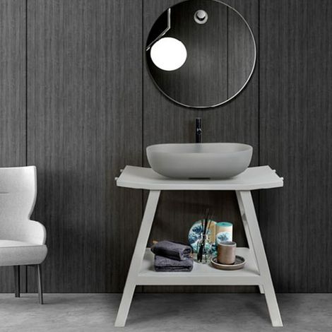 Mobile consolle bagno in Teak naturale con top semicurvo (1/2)