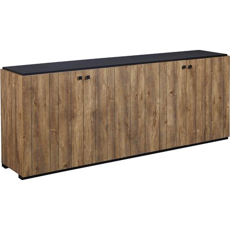 GLESS - Buffet 4 Portes Aspect Bois Finition Denver Façon Lambris (1/4)