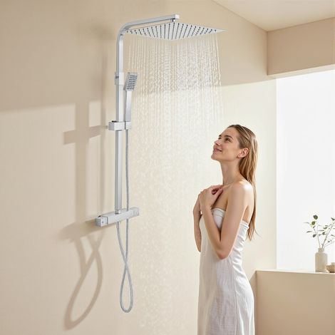 Ensemble de douche en acier inoxydable avec thermostat, ensemble de douche mural - argent, pomme de douche supérieure de 30cm - réglable (1/5)