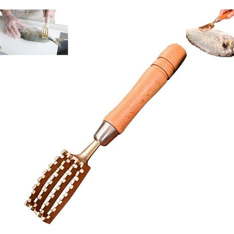 Écaillage de poisson, grattoir en laiton, outil d'écaillage et de détartrage dentelé, jaune. Enlève les écailles de poisson.