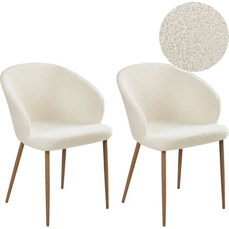 Conjunto de 2 sillas de comedor retro de bouclé con reposabrazos patas imitación madera blanco crema Mason (1/5)