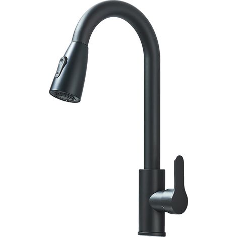 Grifo de cocina con caño extraíble, giratorio 360 grados, negro. (1/2)