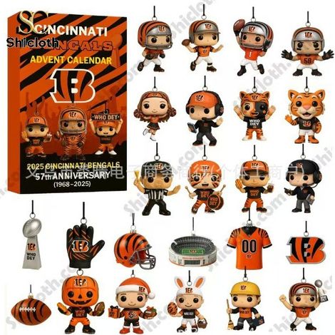 New Cincinnati Bengals 57th Anniversary Blind Box Countdown Christmas Tree Decoration Acrylic Pendant - New Cincinnati Bengals 57th Anniversary Blind Box Countdown -