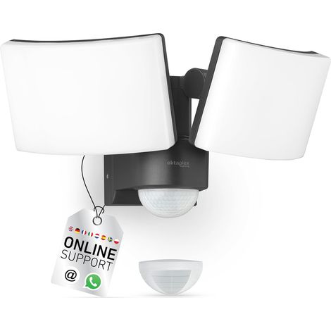 1 projecteur extérieur ip65, 40 w, 3000 k, deux têtes orientables, détecteur de mouvement 240°, fonction maître jusqu'à 500 w