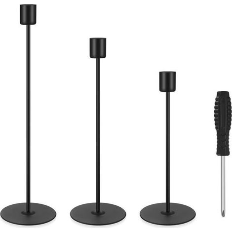 Bougeoirs vintage en métal - - Lot de 3 pièces - Métal noir - Finition mate - Dimensions: 8,8x2,5x21,9 cm (1/5)