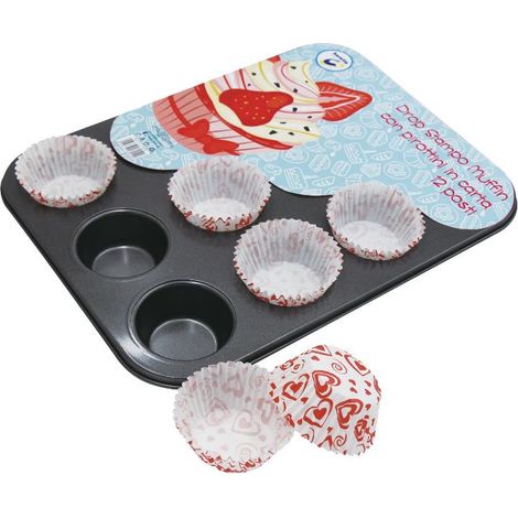 Stampo Forma Dolci Muffin con Pirottini in Carta 35 x 26,5 x 3 cm 12 Pezzi (1/2)