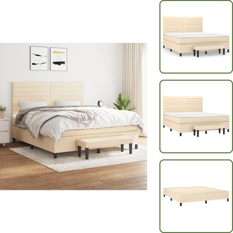 The Living Store Boxspringbett mit Matratze Creme 160x200 cm Stoff - Matratze (1/5)