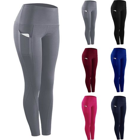 Yogahose für Damen mit Taschen, hochgeschnittene Leggings, figurformende Wirkung, bordeauxrot (1/3)