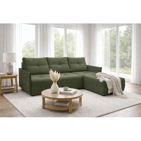 AX LIVING Ecksofa Damascus Grün mit Schlaffunktion Bettkasten Schlafsofa 212 cm rechts