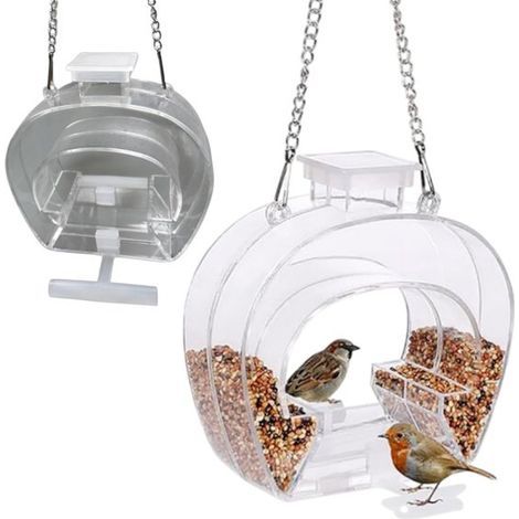 1-Piece - Transparent Acrylic Bird Feeder - Window Mount - Wild Bird Feeder - Garden Feeder - 13.79.5148 cm - Suitable for gardens and patios, includes outdoor hanging chain - Transparent (1/5)
