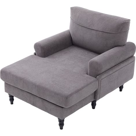Fauteuil lounge / sofa individuel moderne et minimaliste en tissu chenille pour salon et chambre, pieds en bois, dossier et accoudoirs confortables, poches latérales de rangement (chenille gris foncé) (1/5)