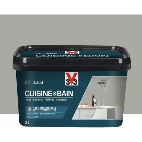 Peinture 100% imperméable Cuisine & bain V33 DécoLAB Gris cendré 2 L (1/3)