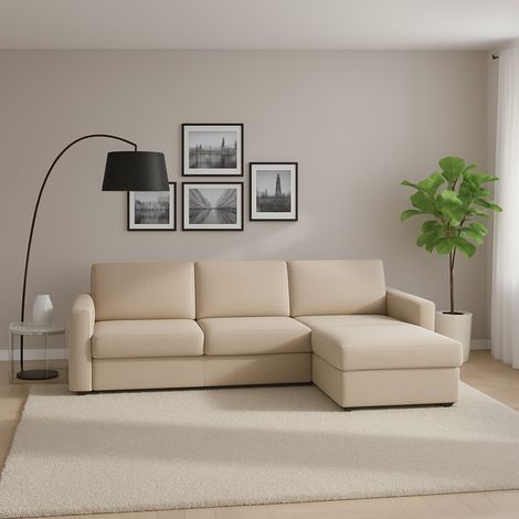 Talamo Italia Sofá fijo Nicoletta, Sofá de esquina, 100% Made in Italy, Sofá Sala de estar, con contenedor reversible Peninsula, en tela acolchada, con reposabrazos estándar, Cm 280x95h90, Beige, con (1/5)
