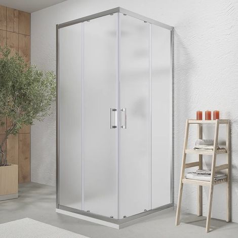 Cabine de douche chromée à 3 côtés 80 x 80 x 80 cm avec double porte coulissante h 190 cm et verre dépoli de 6 mm Tremiti (1/4)