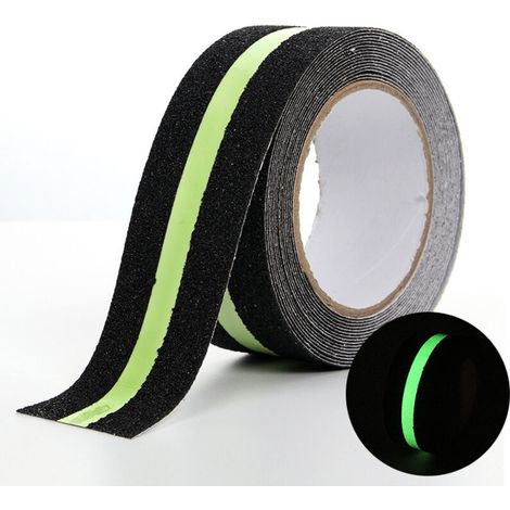 Tira adhesiva antideslizante con tira fluorescente para visibilidad nocturna, apta para uso interior y exterior, ideal para escaleras y peldaños, 50 mm de ancho x 1 m de largo.