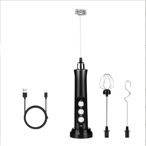 Mousseur À Lait - 3 Vitesses Réglables - Têtes En Acier Inoxydable - Rechargeable USB - Pour Café, Latte, Cappuccino, Œufs - 1 Pièce (1/5)