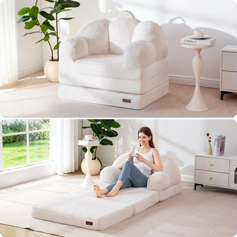 Canapé Pliant, Canapé de Sol Convertible en Forme de Fleur avec Poignée, 2-en-1 Sacco Convertible pour Adultes, Fauteuil de Repos avec Fonction Lit pour Salon et Chambre (1/5)