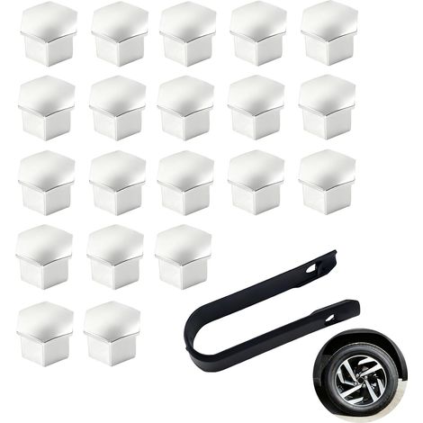 20 Pcs 17mm Silver Car Wheel Bolt Cap Covers Wheel Bolt Caps Hub Caps Hex Tire Nut Covers with Removal Tools (17mm) (1/5)